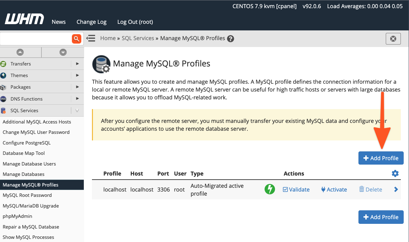 cPanel WHM MySQL Profiles