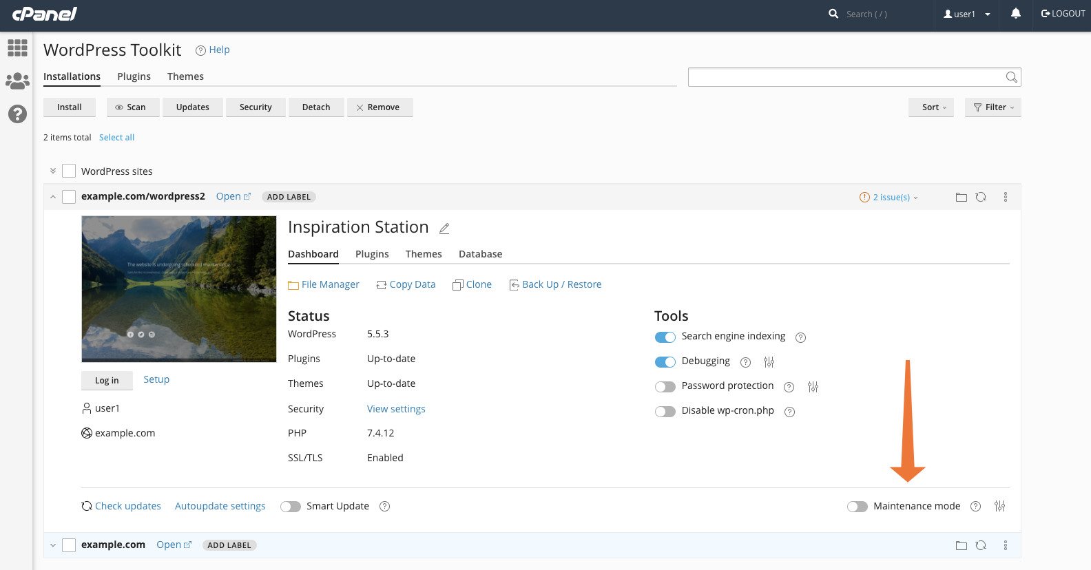 WP Toolkit for cPanel maintenance Mode